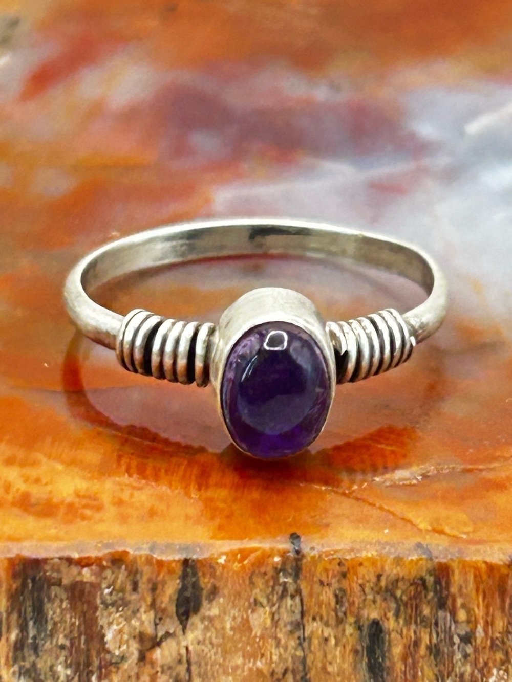 Vintage Sterling Silver Amethyst Ring - Size 6.5